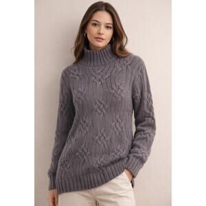 Austin Reed Womens Chunky Cable Knit Navy Sweater XS Braided Lux Scandi